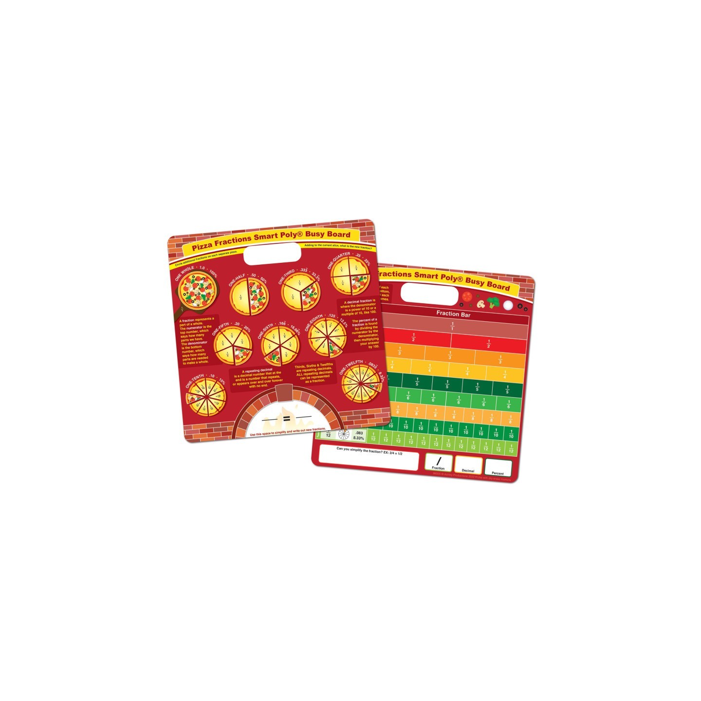 Ashley Productions® Smart Poly® Educational Activity Busy Board, Dry Erase with Marker, 10-3/4" x 10-3/4", Pizza Fractions