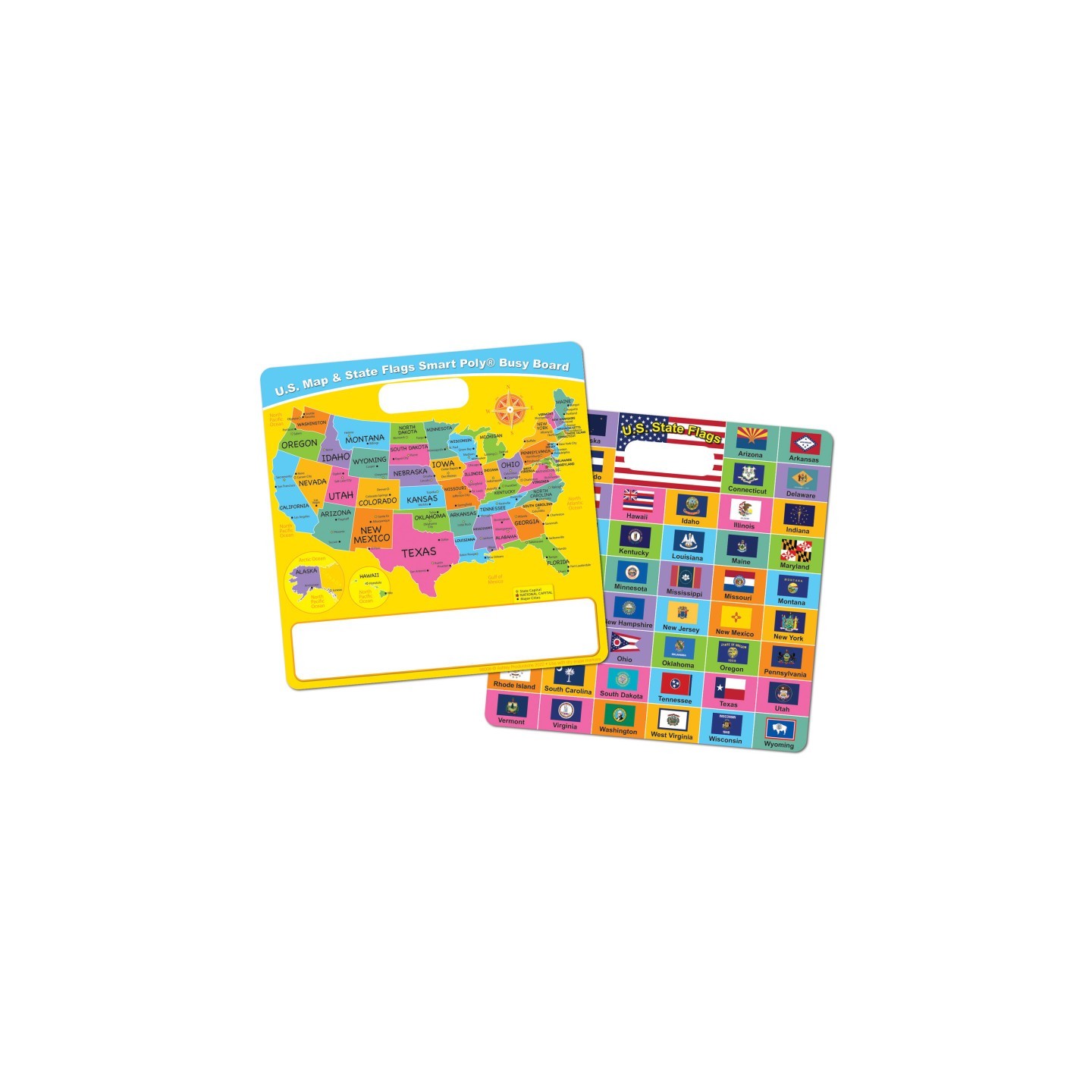 Ashley Productions® Smart Poly® Educational Activity Busy Board, Dry Erase with Marker, 10-3/4" x 10-3/4", US Map/ State Flags