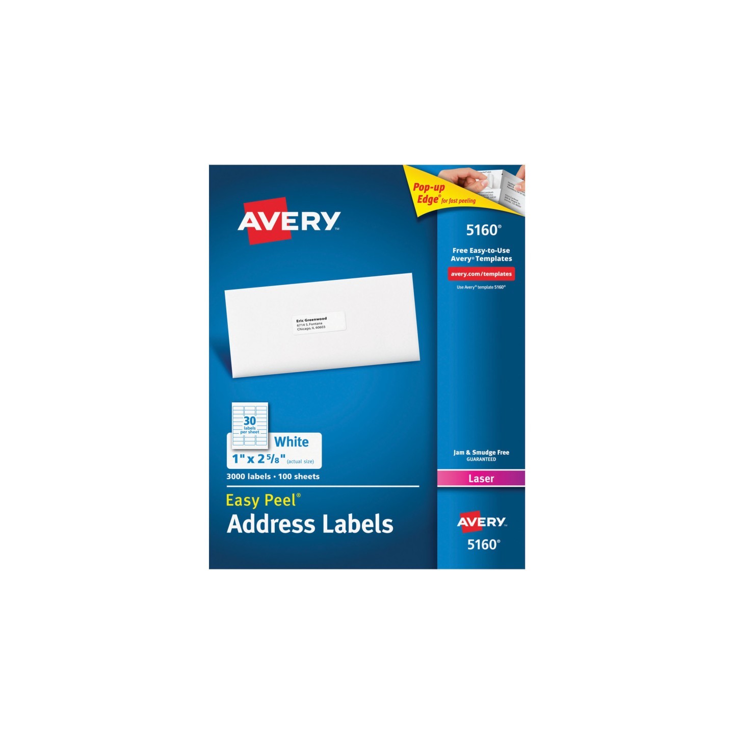Avery® Easy Peel® Address Labels, Permanent Adhesive, 1" x 2-5/8", 3000 Labels