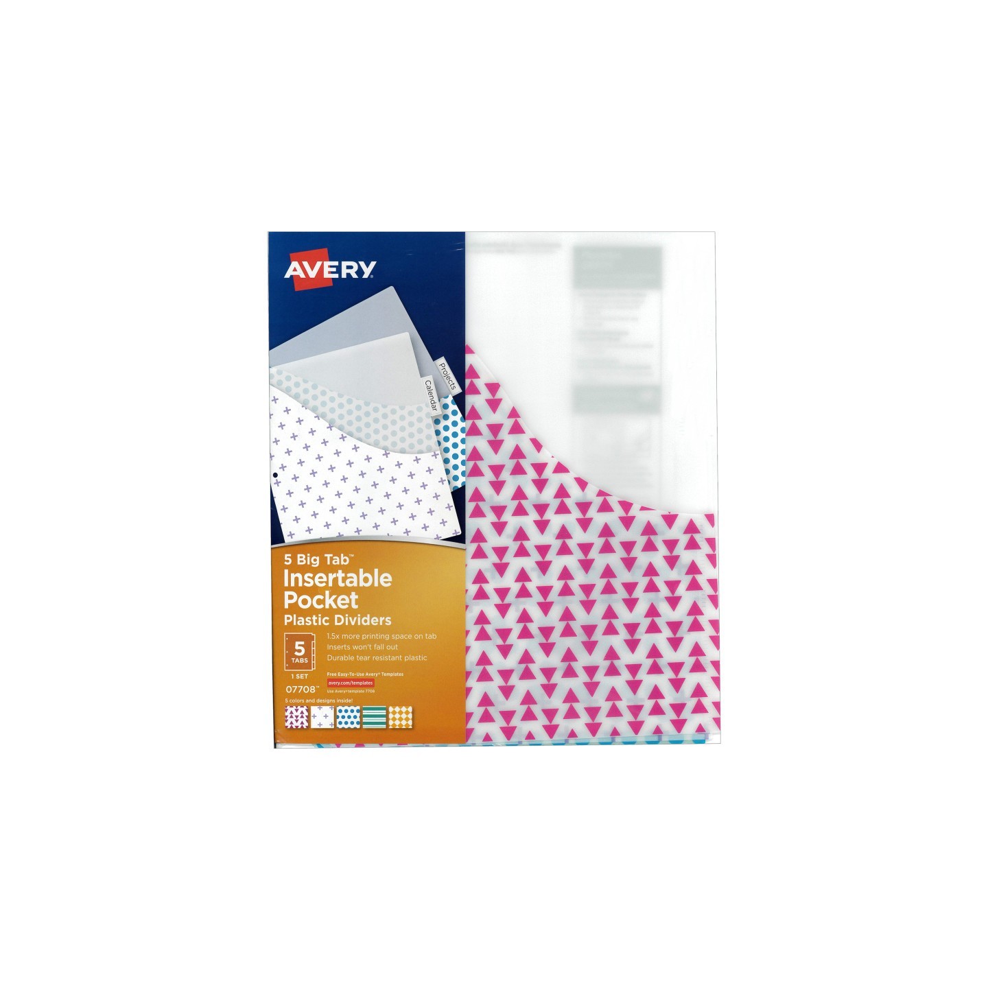 Avery® Big Tab™ Insertable Plastic Dividers with Pockets, 5-Tab Set, Assorted Designs