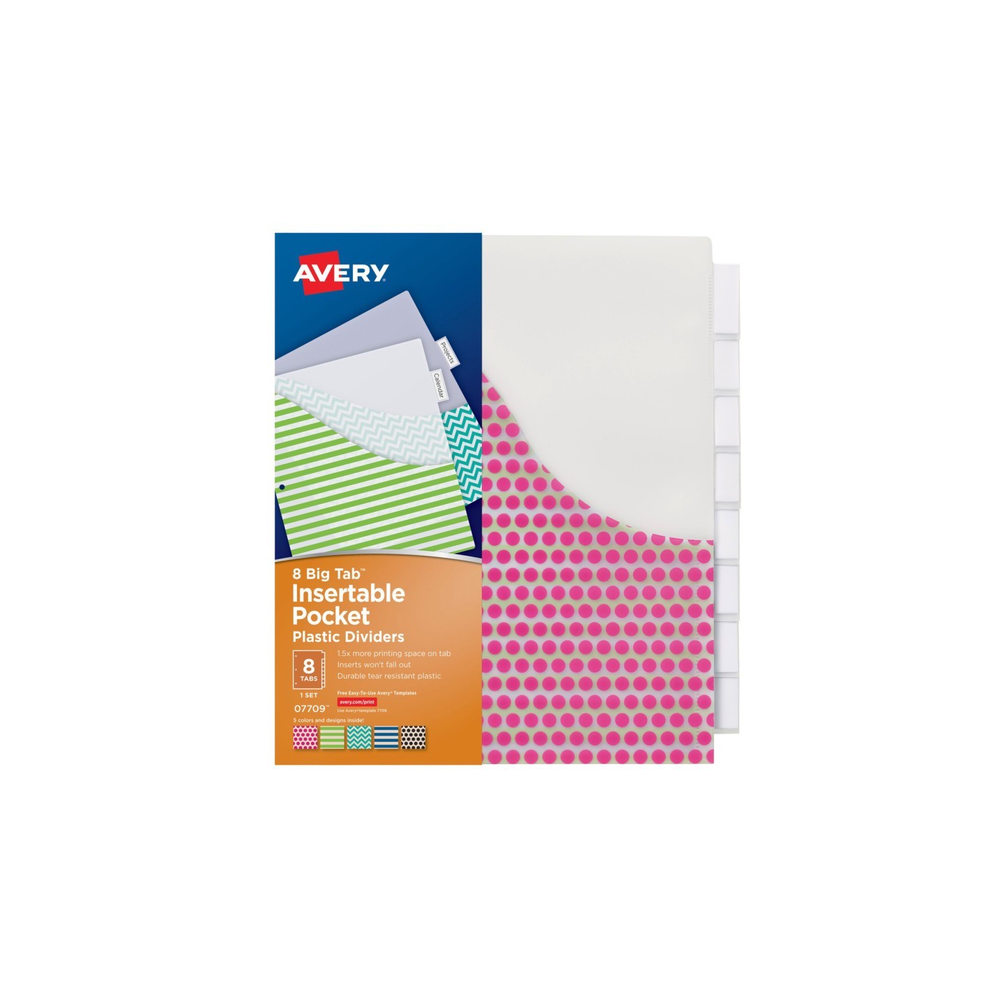 Avery® Big Tab™ Pocket Insertable Plastic Dividers, 8-Tab Set