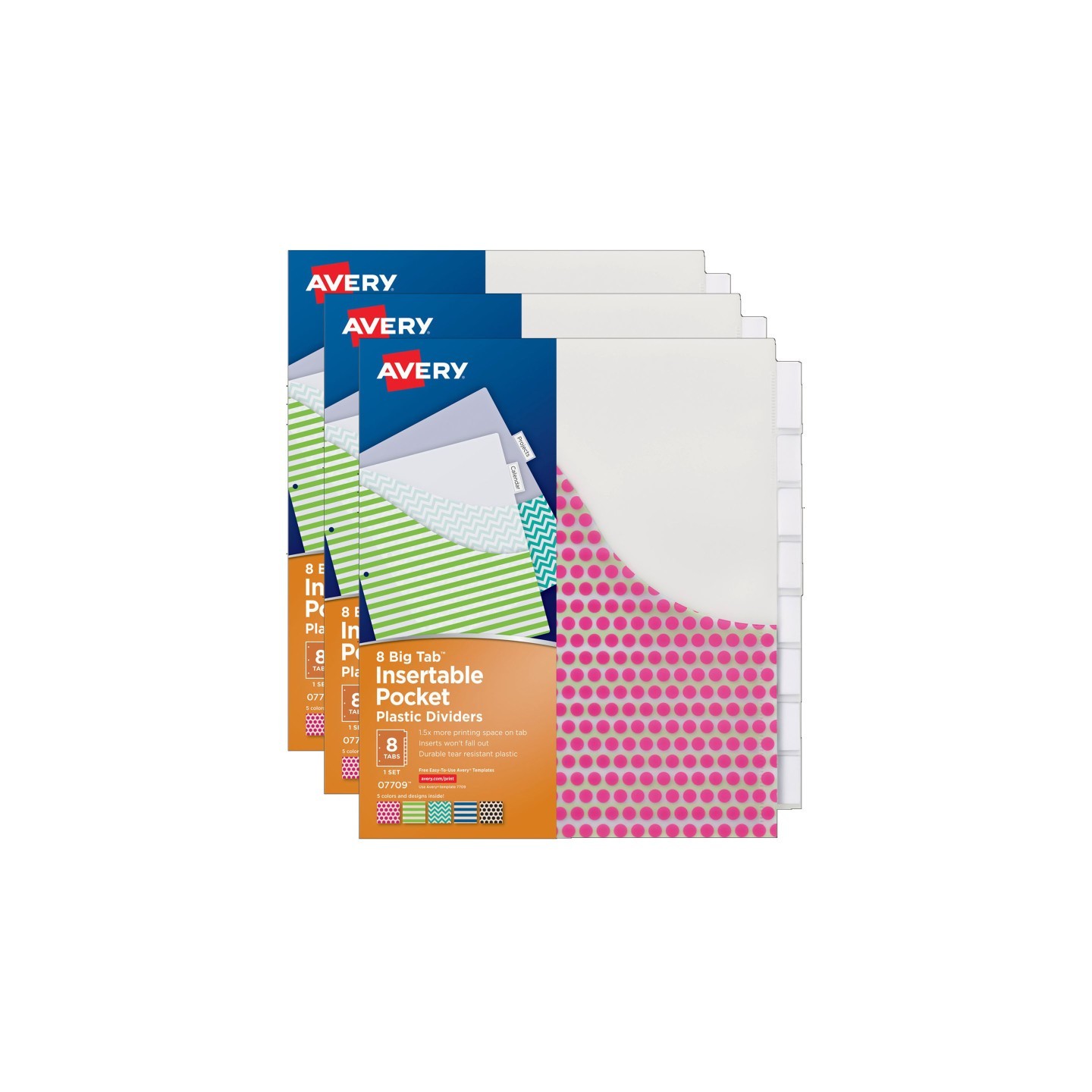 Avery® Big Tab™ Pocket Insertable Plastic Dividers, 8-Tab Set, 3 Sets