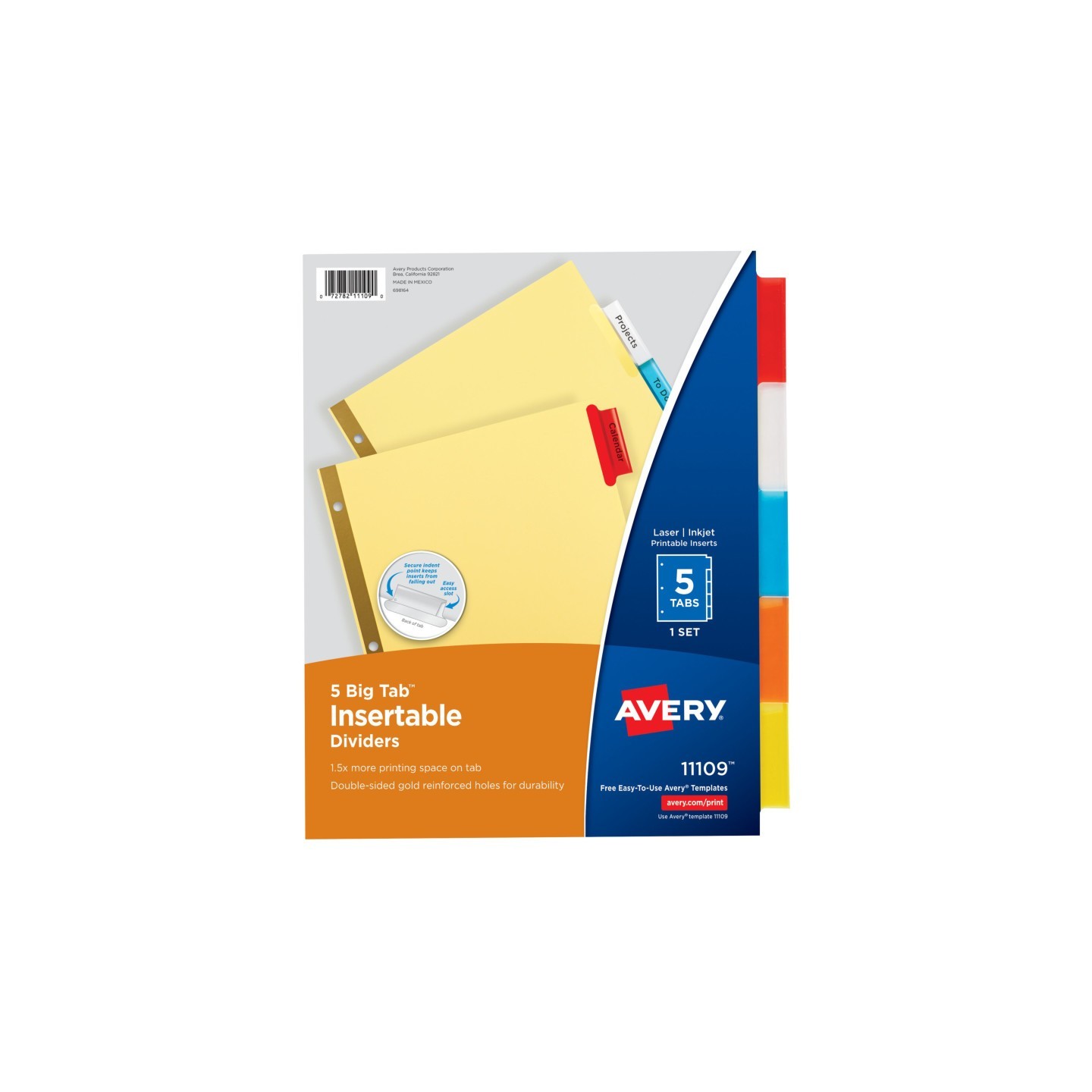 Avery® Big Tab™ Insertable Dividers, Buff Paper, 5-Tab Set, Multicolor