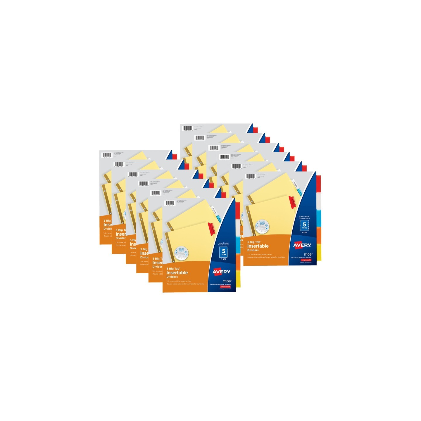 Avery® Big Tab™ Insertable Dividers, Buff Paper, 5-Tab Set, Multicolor, 12 Sets