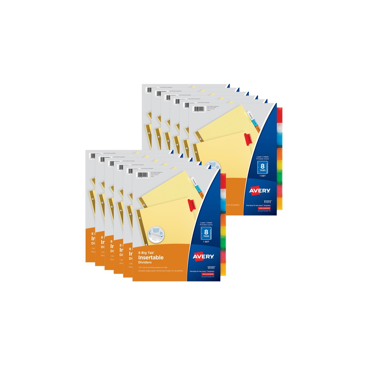 Avery® Big Tab™ Insertable Dividers, Buff Paper, 8-Tab Set, Multicolor, 12 Sets