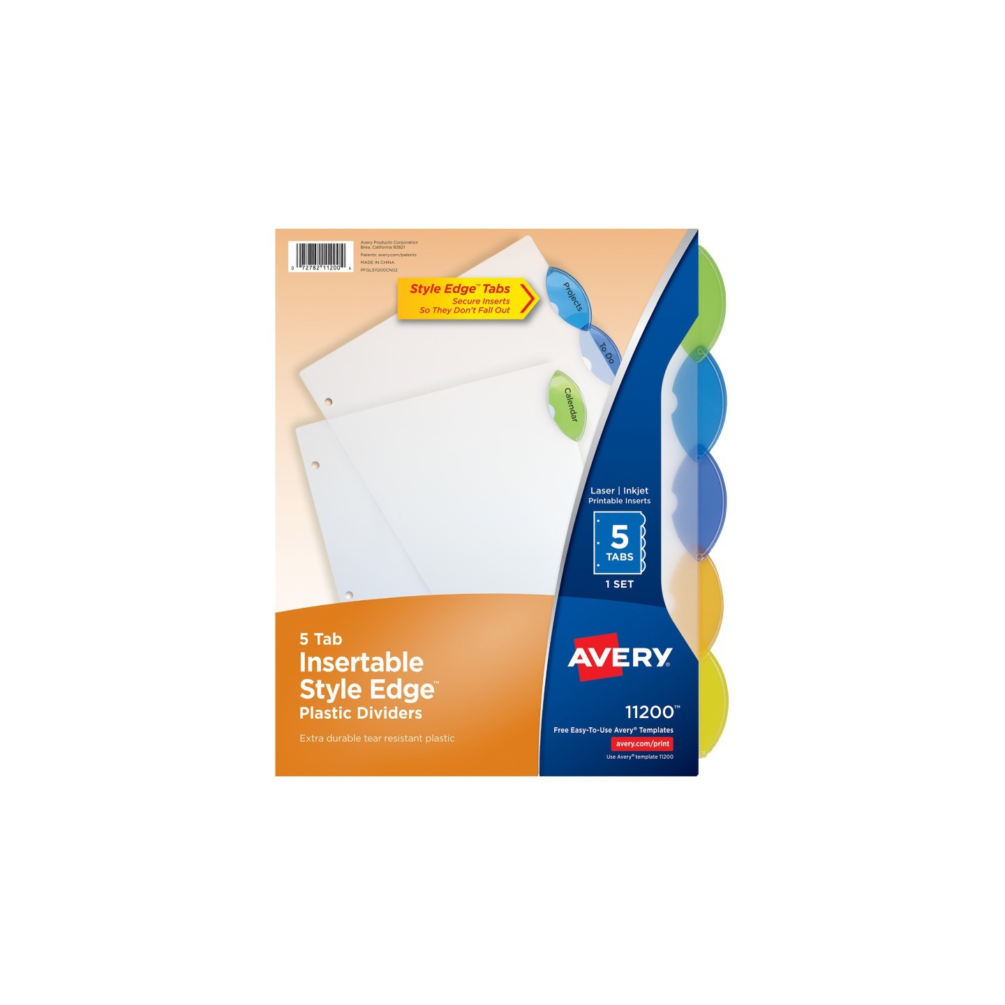 Avery® Insertable Style Edge™ Plastic Dividers, 5-Tab Set, Multicolor