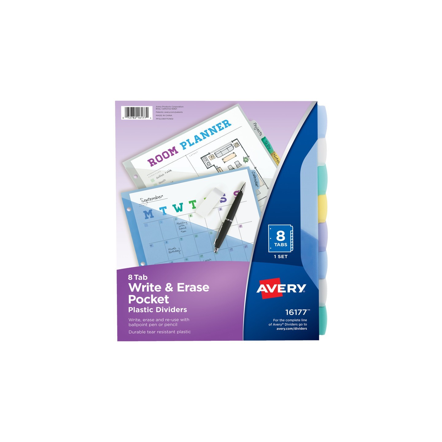 Avery® Write & Erase Pocket Plastic Dividers, 8-Tab Set, Multicolor, 1 Set
