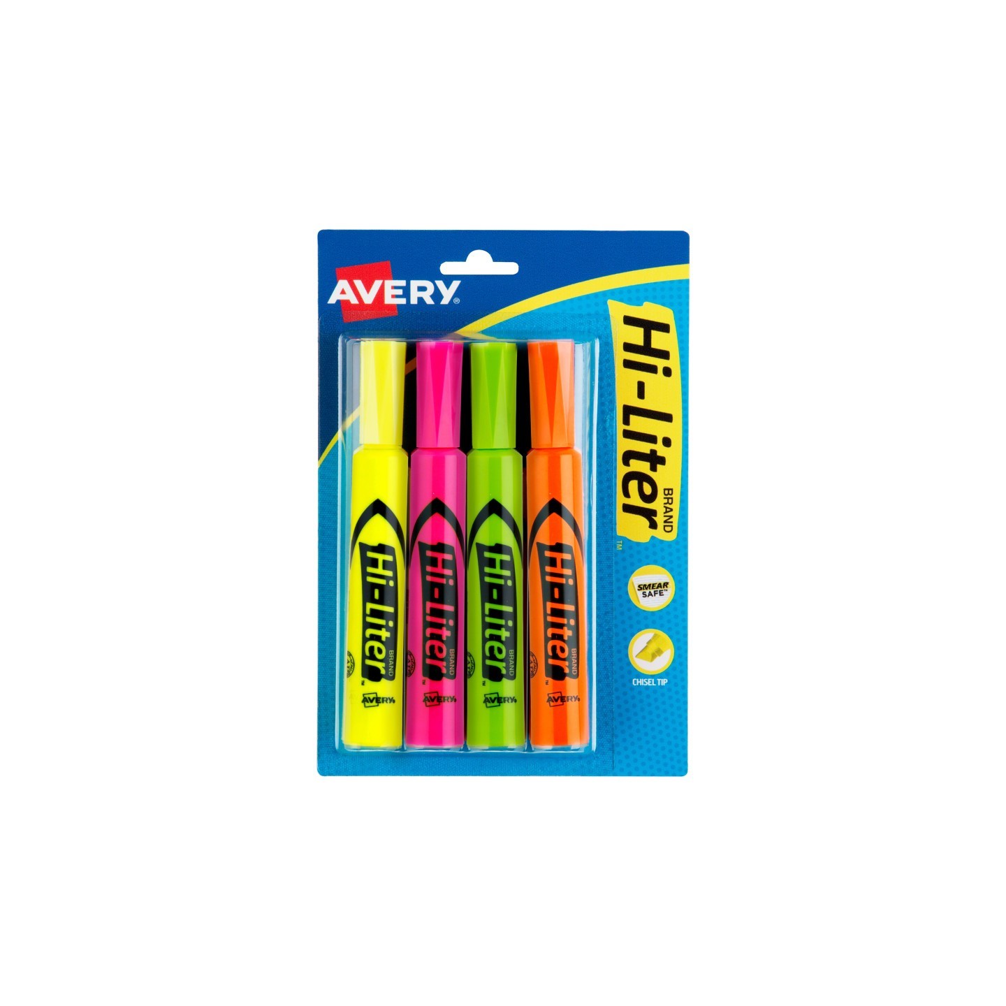 Avery® Hi-Liter® Desk-Style Highlighters, Assorted Colors, Smear Safe™, Nontoxic, 4 Highlighters