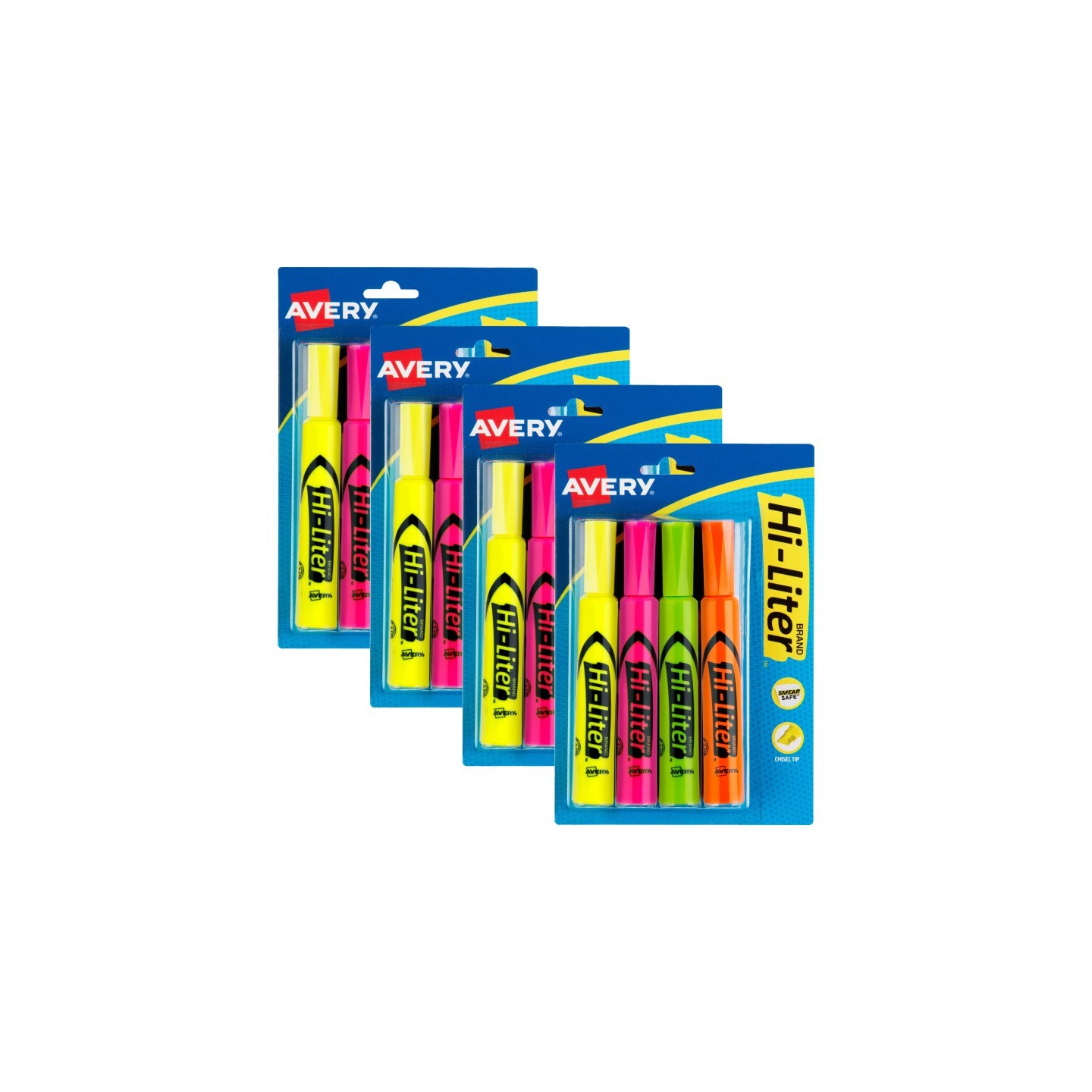 Avery® Hi-Liter® Desk-Style Highlighters, Assorted Colors, Smear Safe™, Nontoxic, 4 Per Pack, 4 Packs