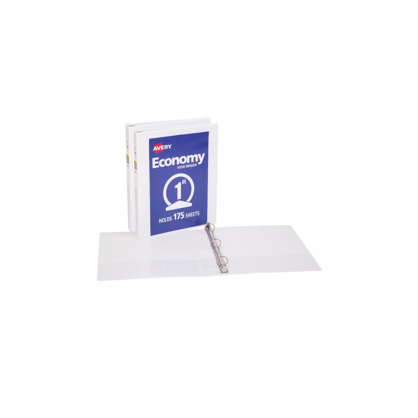 Avery® Economy View Binder, 1" Round Rings, 175-Sheet Capacity, White, Pack of 2