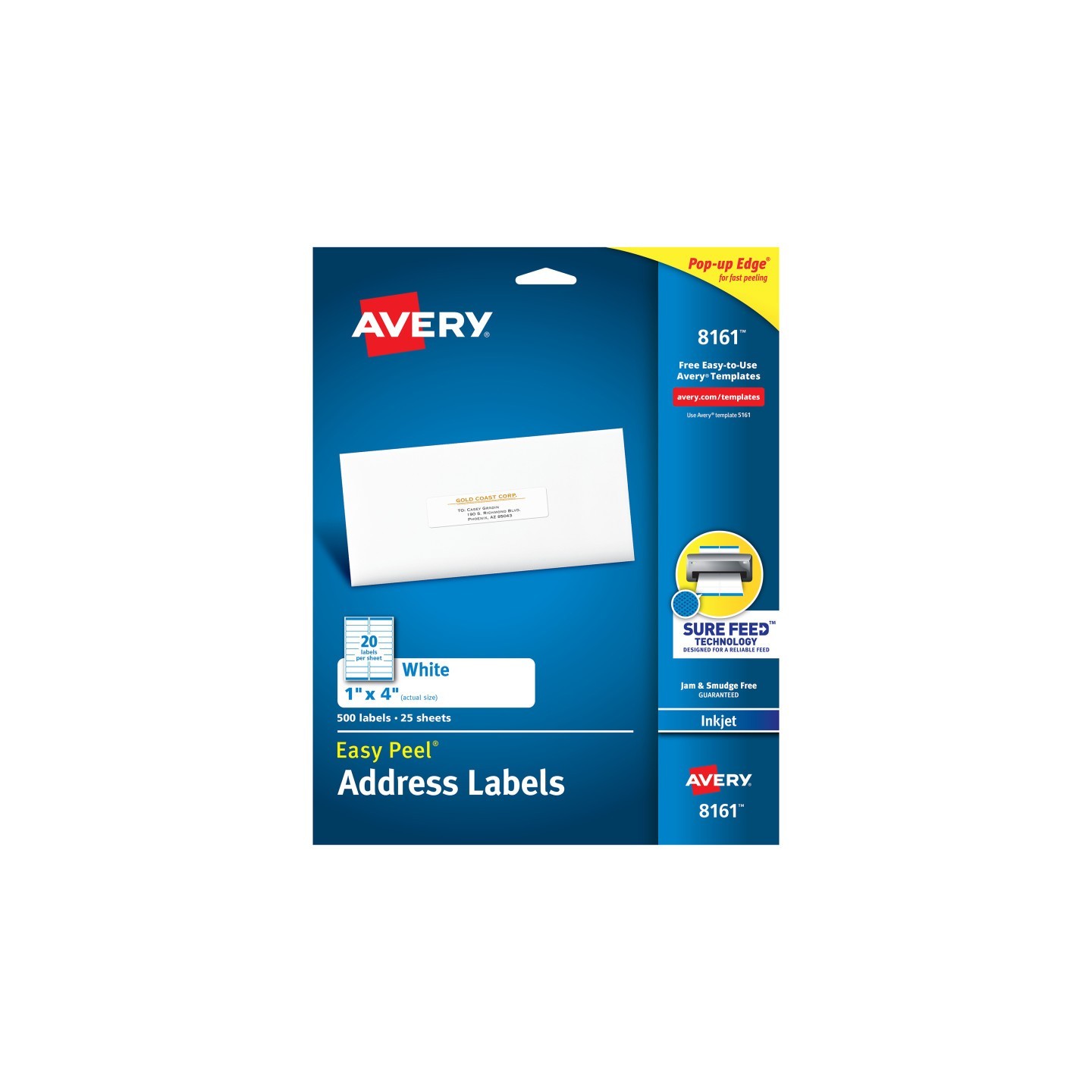 Avery® Easy Peel® Address Labels, Sure Feed™ Technology, Permanent Adhesive, 1" x 4", 500 Labels