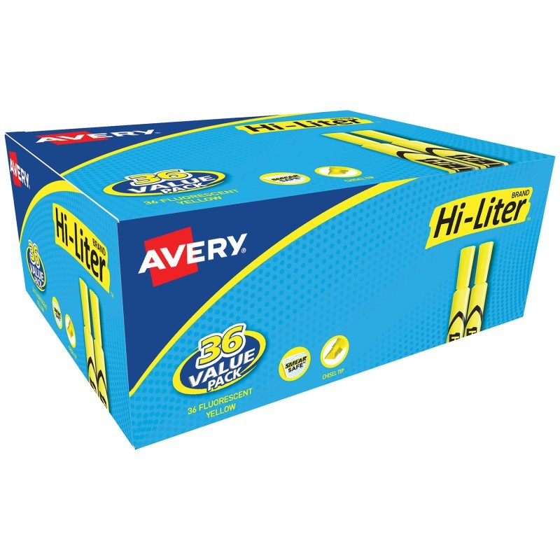 Avery® Hi-Liter® Desk-Style Highlighters, Fluorescent Yellow, Value Pack of 36