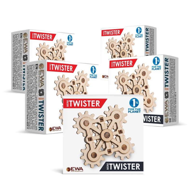 EWA Eco-Wood-Art Twister Mini Fidget, 3D Wooden STEM Building Kit, Pack of 5