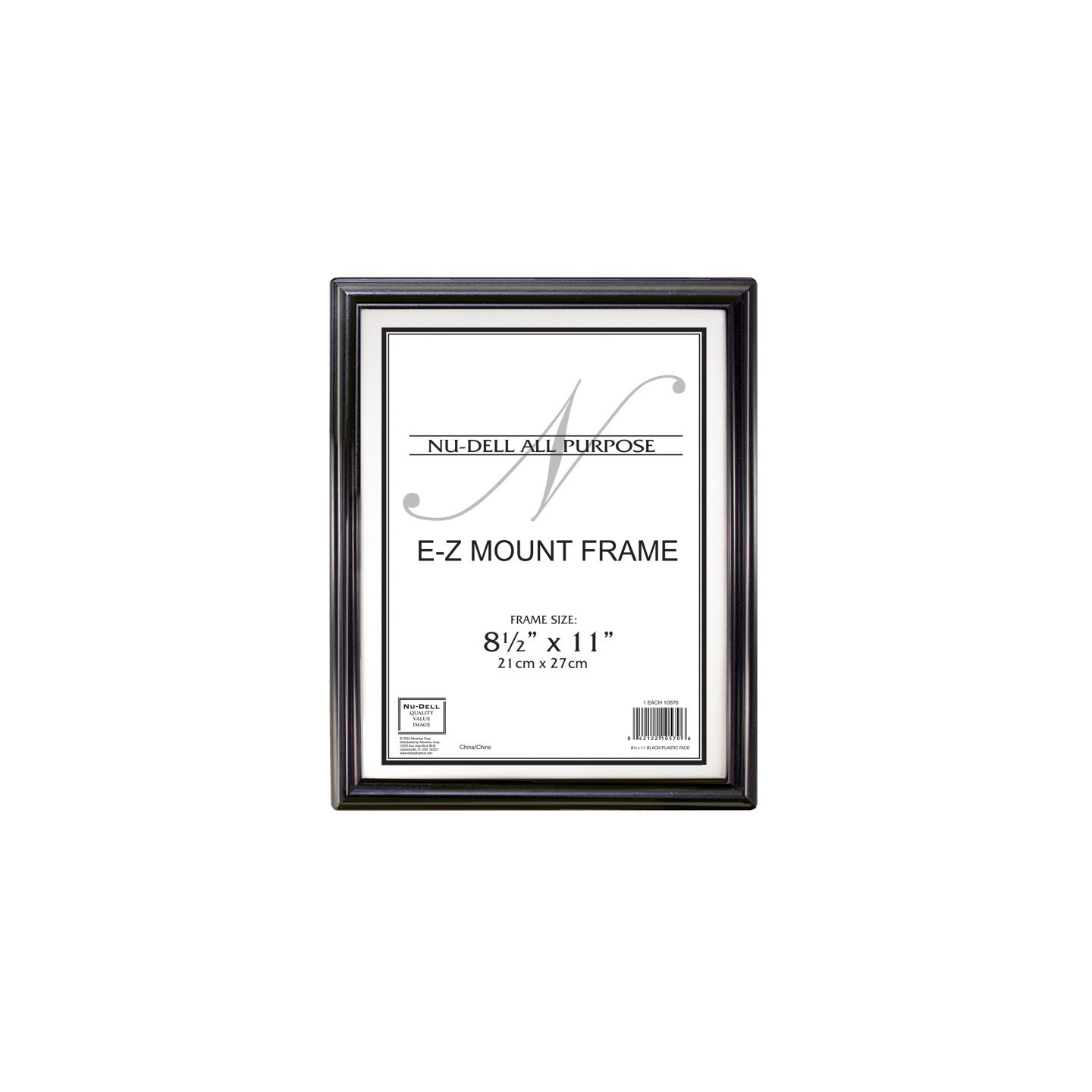 NuDell EZ Mount Document Frame, Black Plastic, 8.5x11 in