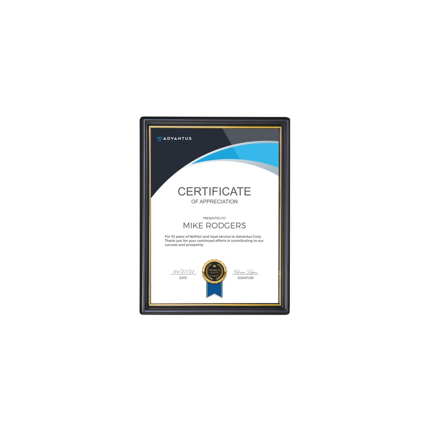 NuDell EZ Mount Document Frame, Black & Gold Plastic, 8x10 in