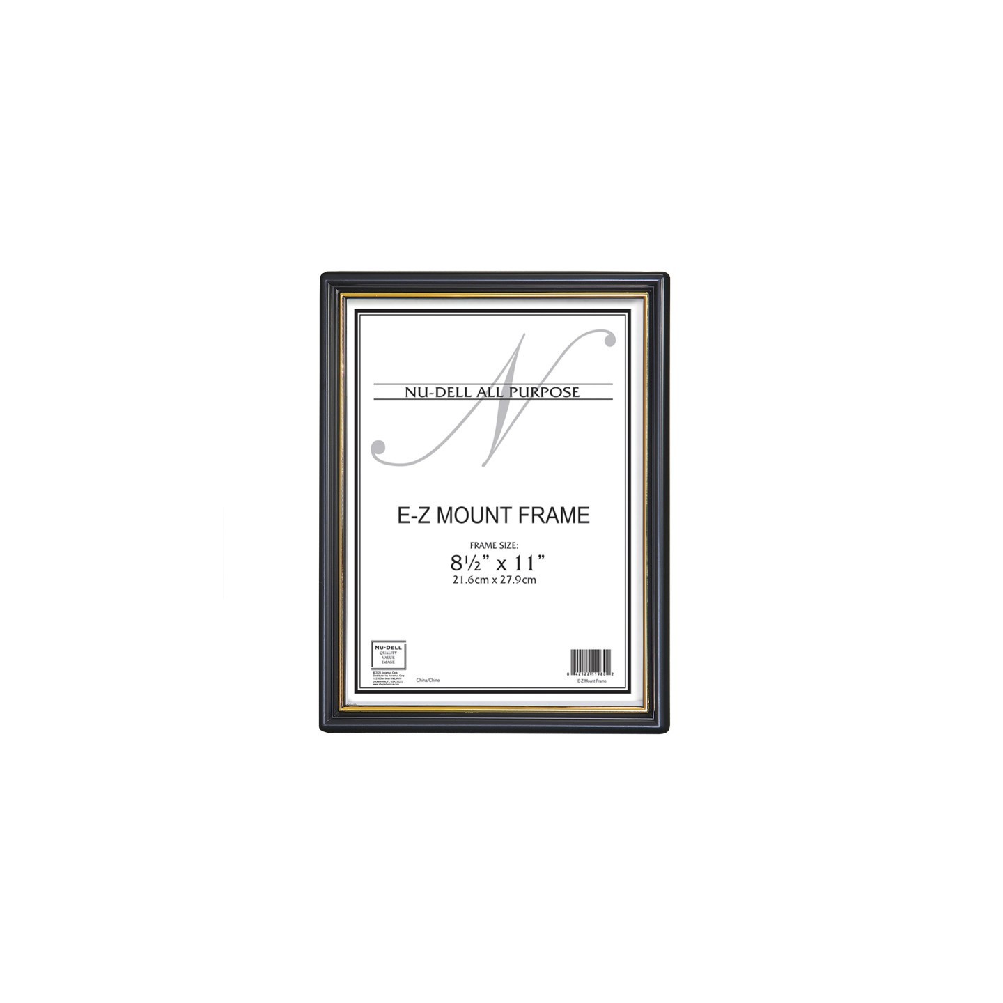 NuDell EZ Mount Document Frame, Black & Gold Plastic, 8.5x11 in