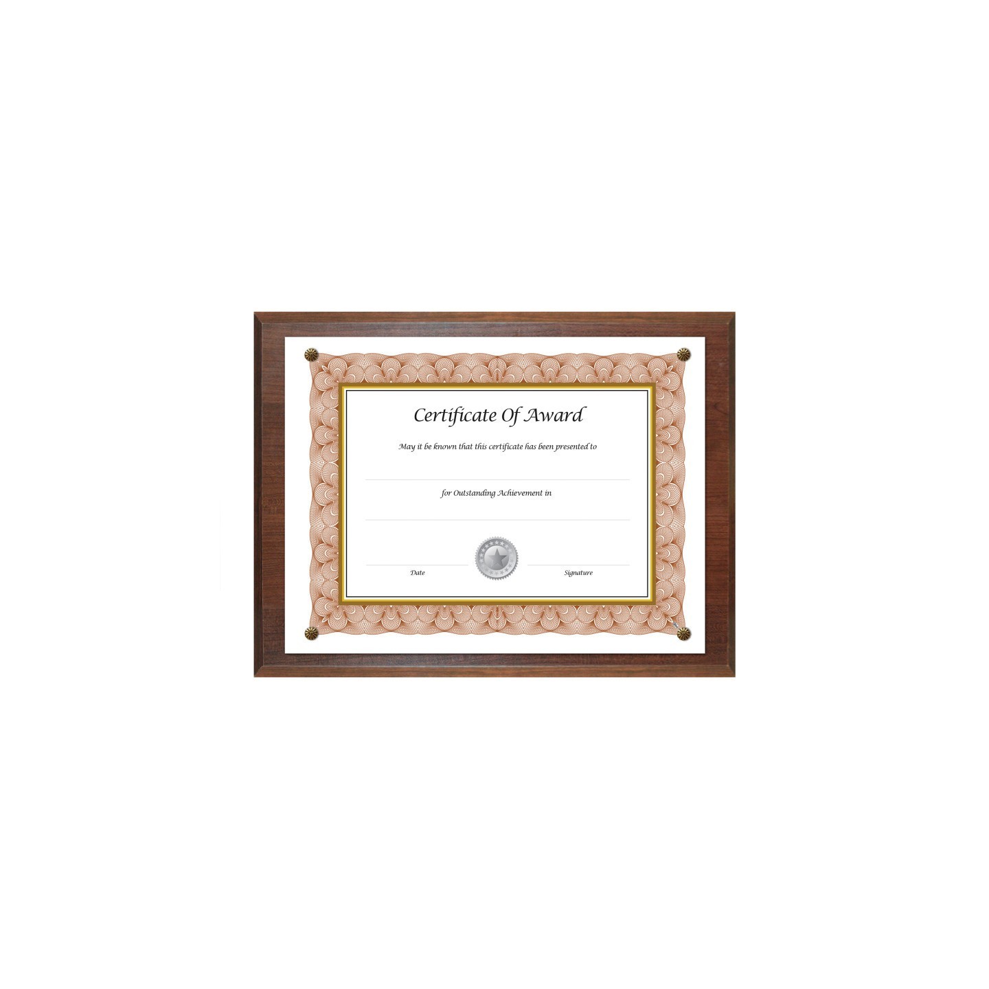 NuDell Award-A-Plaque Document Holder, Walnut, For 8.5x11 in Documents
