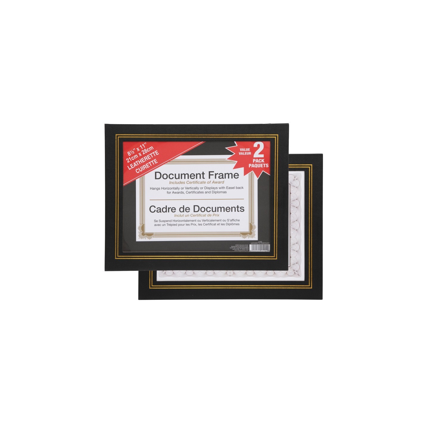 NuDell Document Frame, Black & Gold Leatherette, 8.5x11 in, Pack of 2