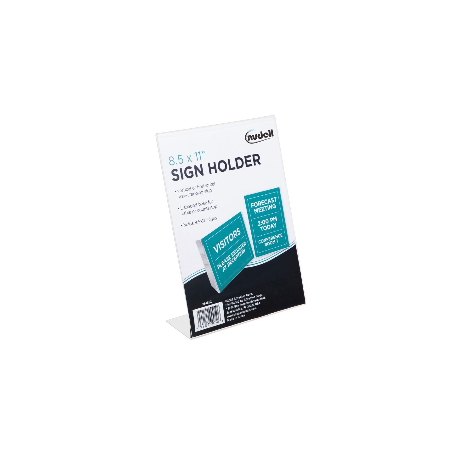 NuDell Sign Holder, Stand-up Slanted, Clear Plastic, 8.5x11 in