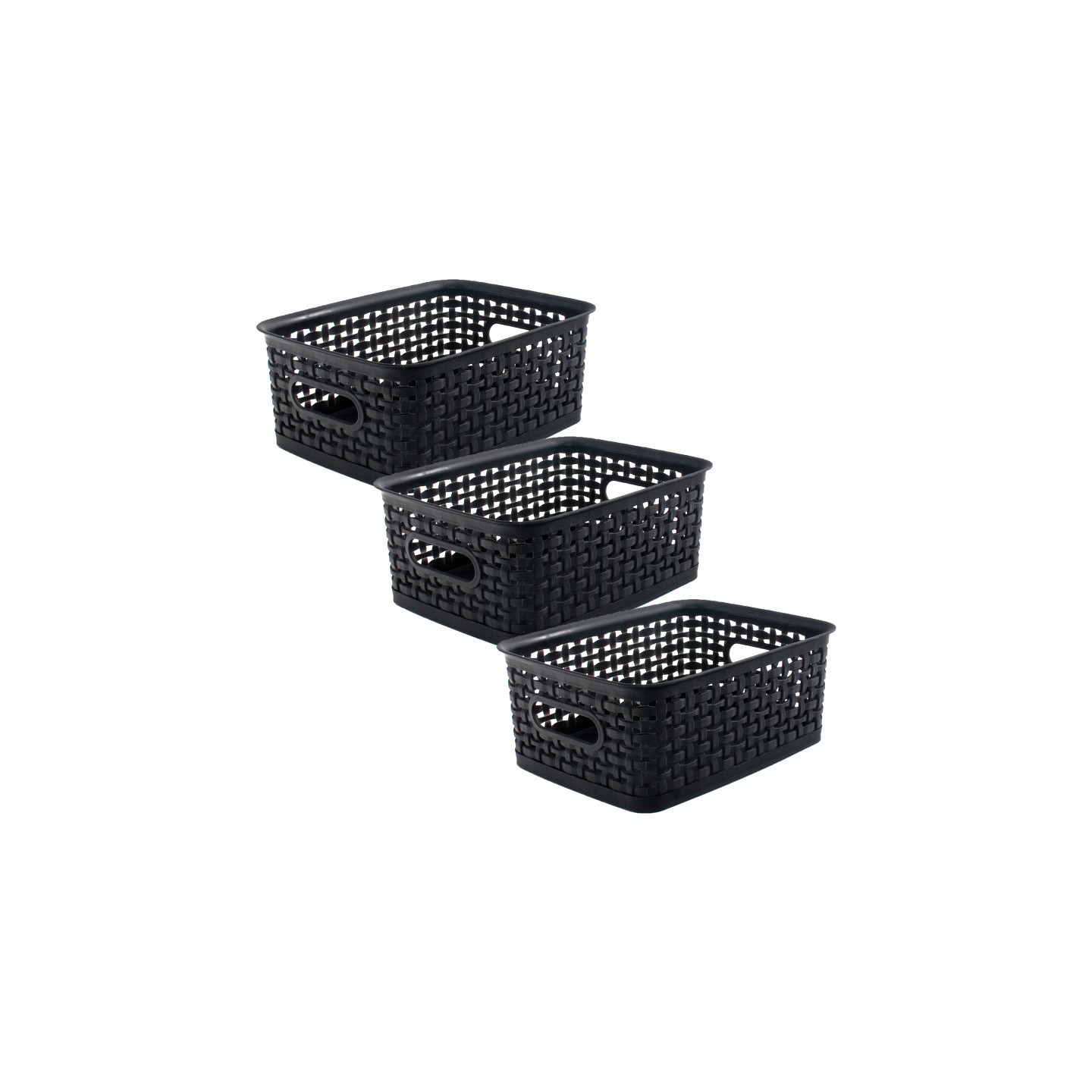 Thinkspace Plastic Weave Bin, Small, Black, Pack of 3