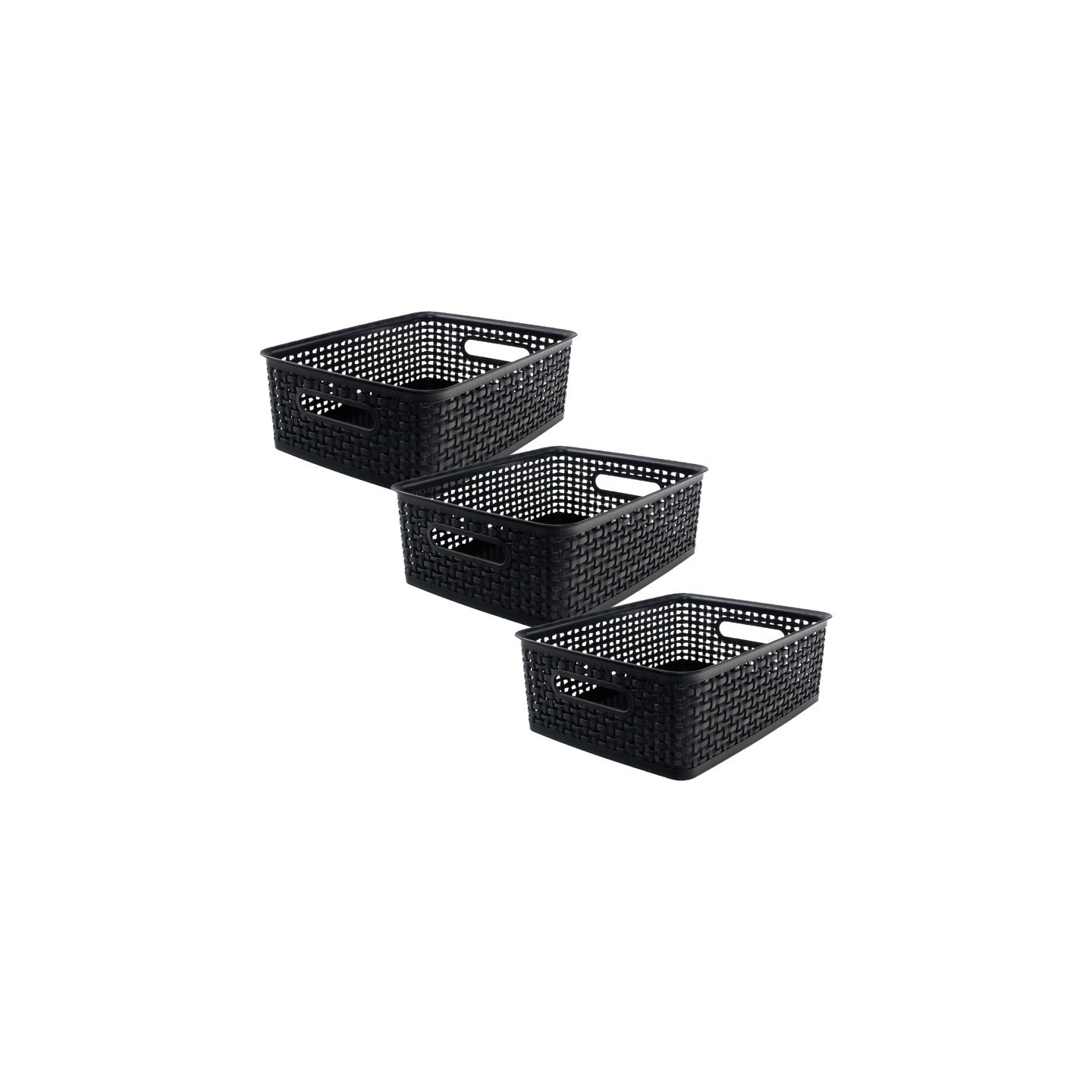 Thinkspace Plastic Weave Bin, Medium, Black, Pack of 3