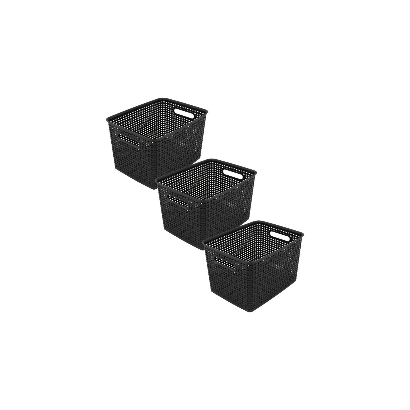 Thinkspace Plastic Weave Bin, Large, Black, Pack of 3