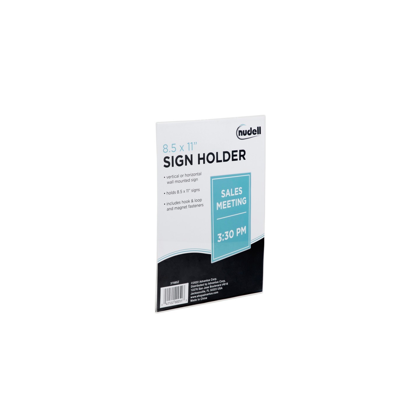 NuDell Sign Holder, Hook & Loop/Magnetic Wall-Mounted, Clear Plastic, 8.5x11 in