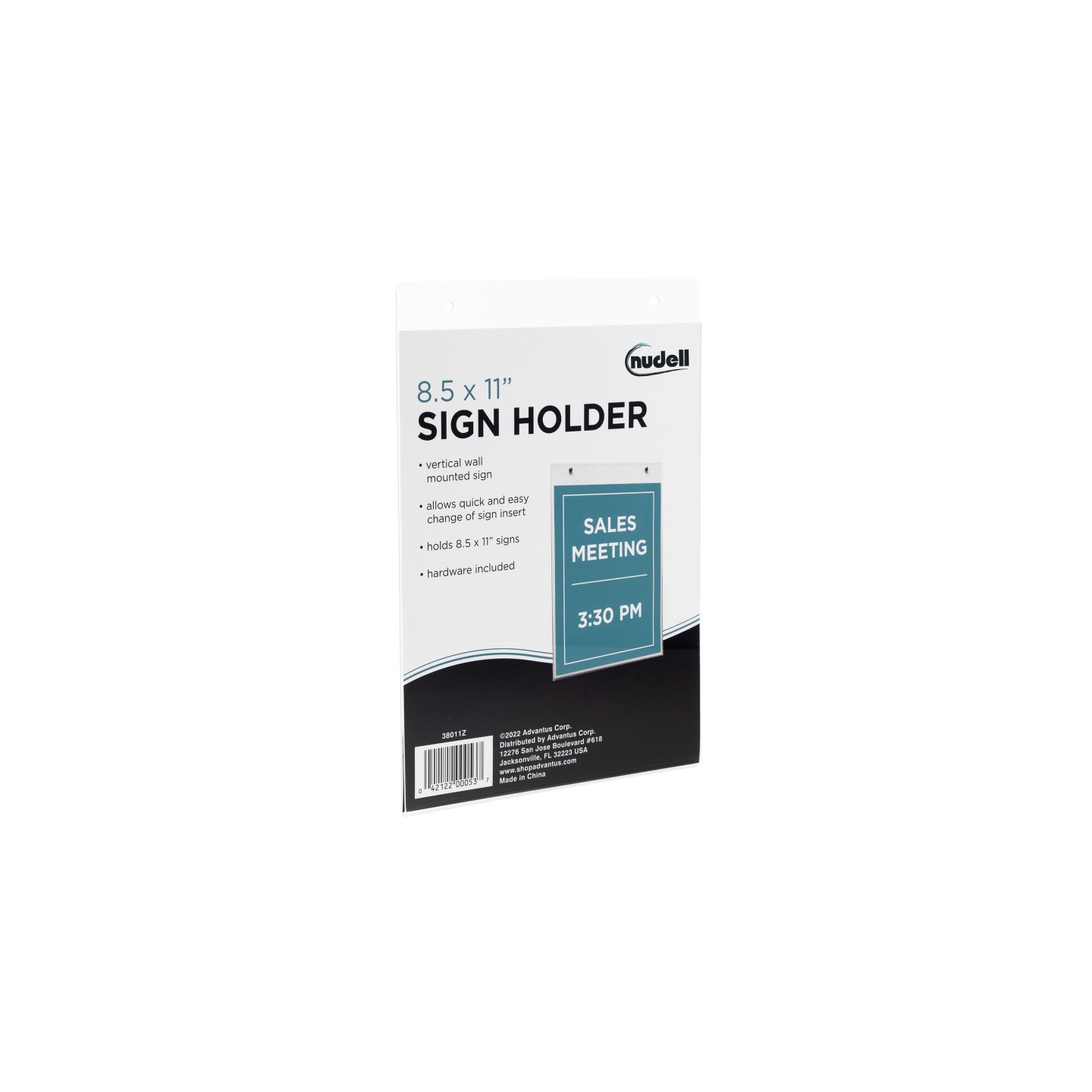 NuDell Sign Holder, Vertical Wall Mounted, Clear Plastic, 8.5x11 in