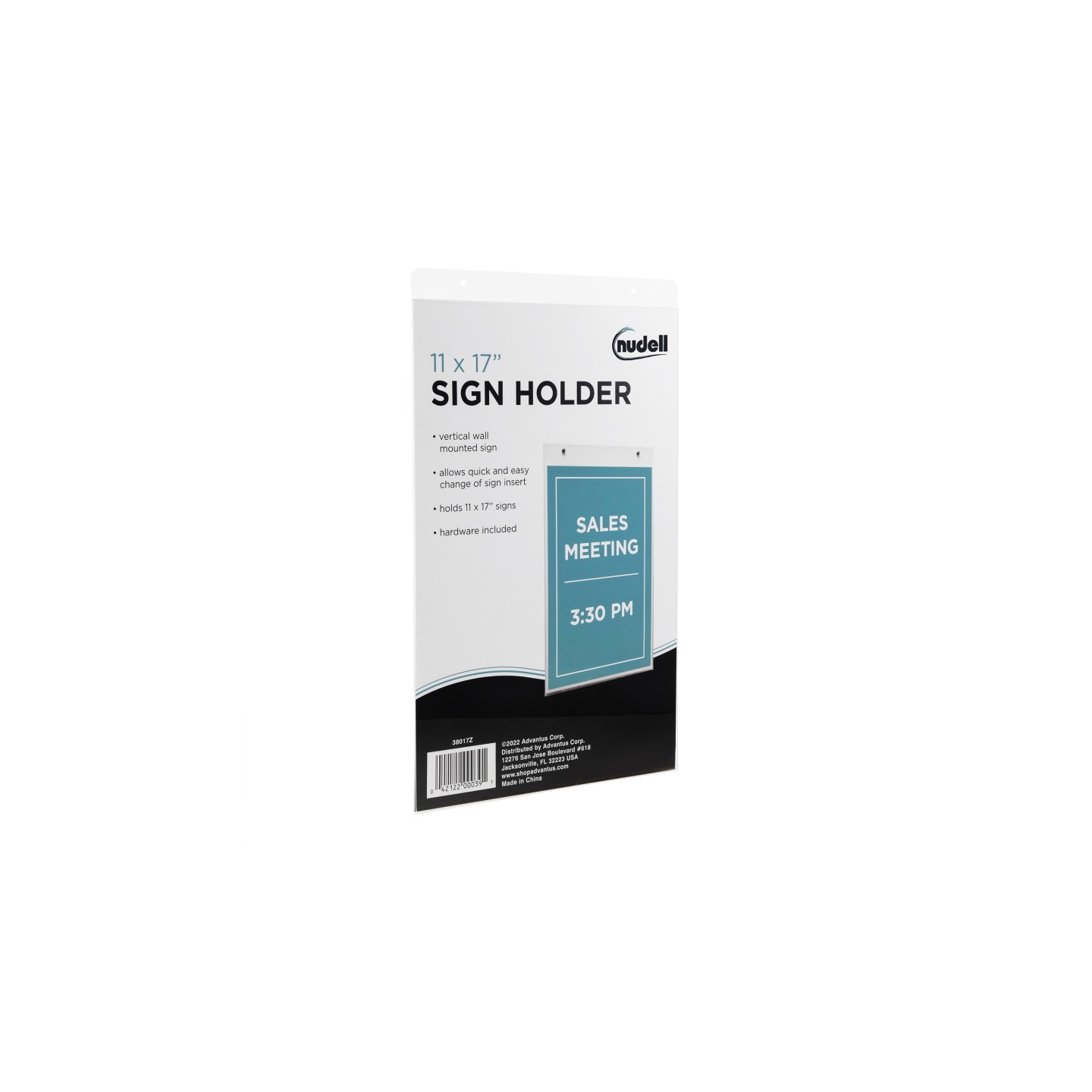 NuDell Sign Holder, Wall Mounted, Clear, 11x17 in