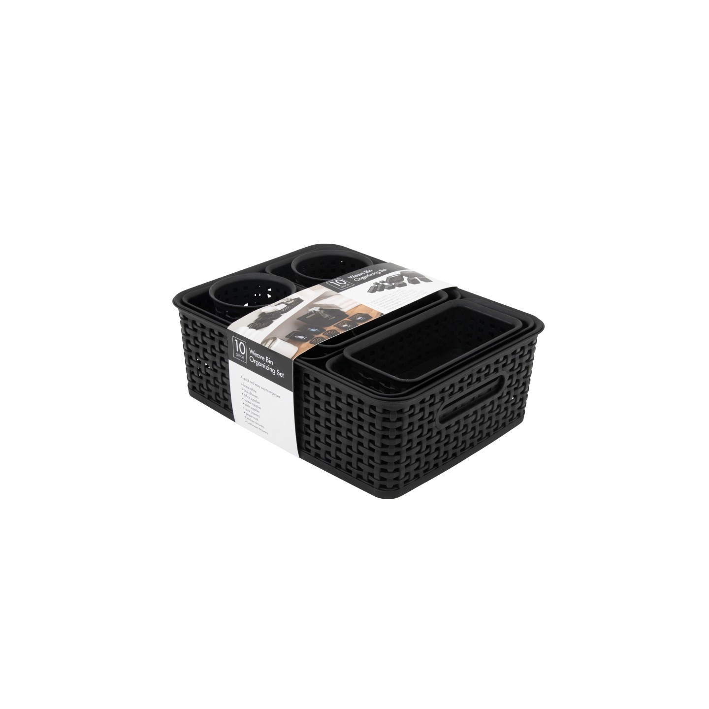 Thinkspace Plastic Weave Bin, Black, Pack of 10