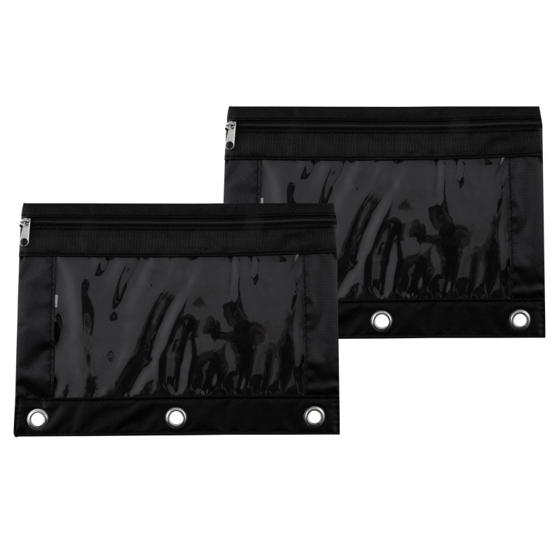 Advantus® Binder Pencil Pouch, Black/Clear, 10x7.38 in, Set of 2