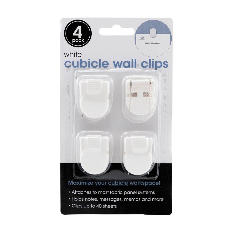 Advantus® Wall Clips For Fabric Panels, White, 40 Sheet Capacity, Pack of 4