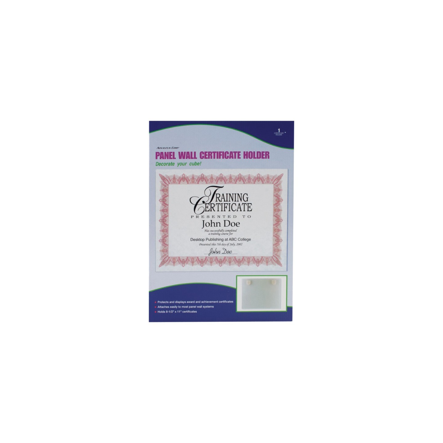 Advantus® Fabric Panel Wall Mount Clear Certificate Holder, 8.5x11 in