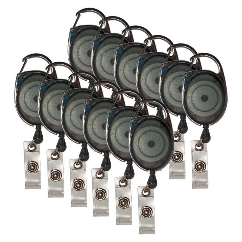 Advantus® Retractable Carabiner Style Badge Reels with Badge Strap, Smoke, Pack of 12