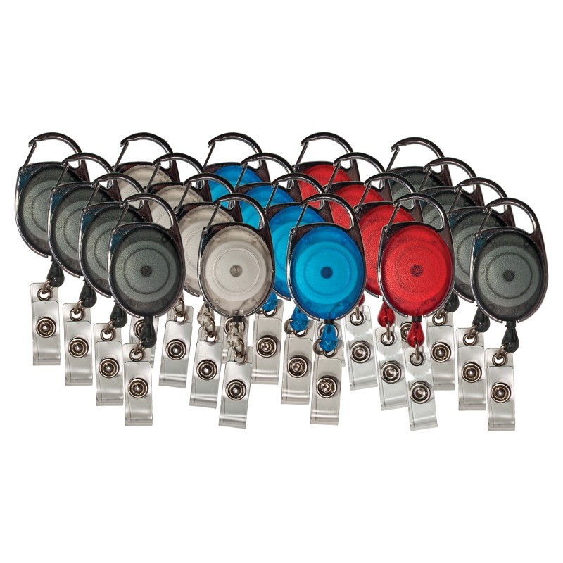 Advantus® Retractable Carabiner Style Badge Reels with Badge Strap, Assorted, Pack of 20