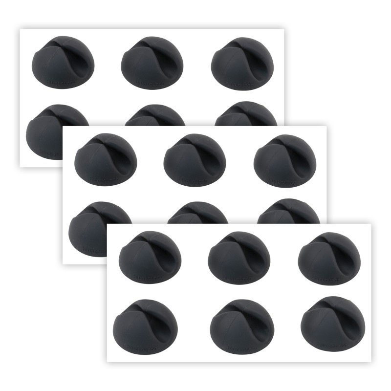 Bluelounge® Cabledrops Cord Management, Black, 6 Per Pack, 3 Packs