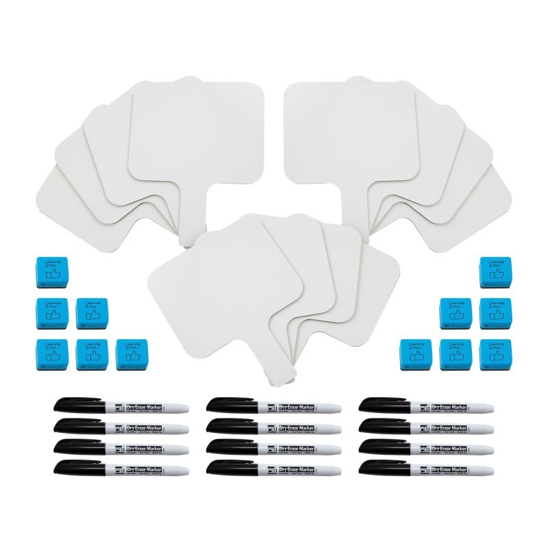 Charles Leonard Class Pack Dry Erase Paddles with Markers and Erasers, One-Sided Plain, 12 Sets