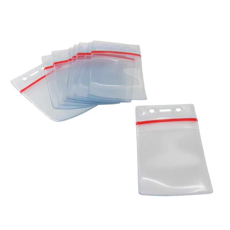 SICURIX Zip Closure Sealable ID Badge Holders, Vertical, Clear, Pack of 50