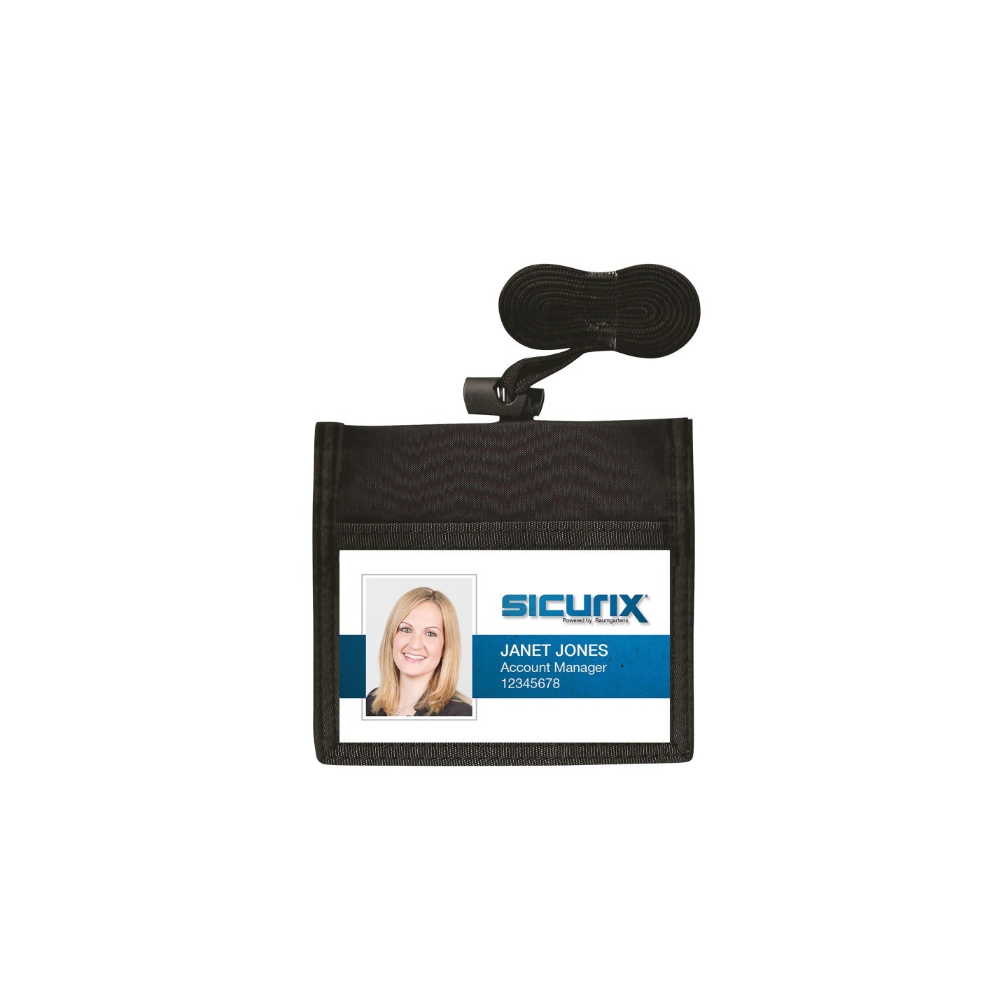 SICURIX ID Neck Pouch Badge Holder, Horizontal, Adjustable Cord, 4" x 2-1/4" Insert, Black