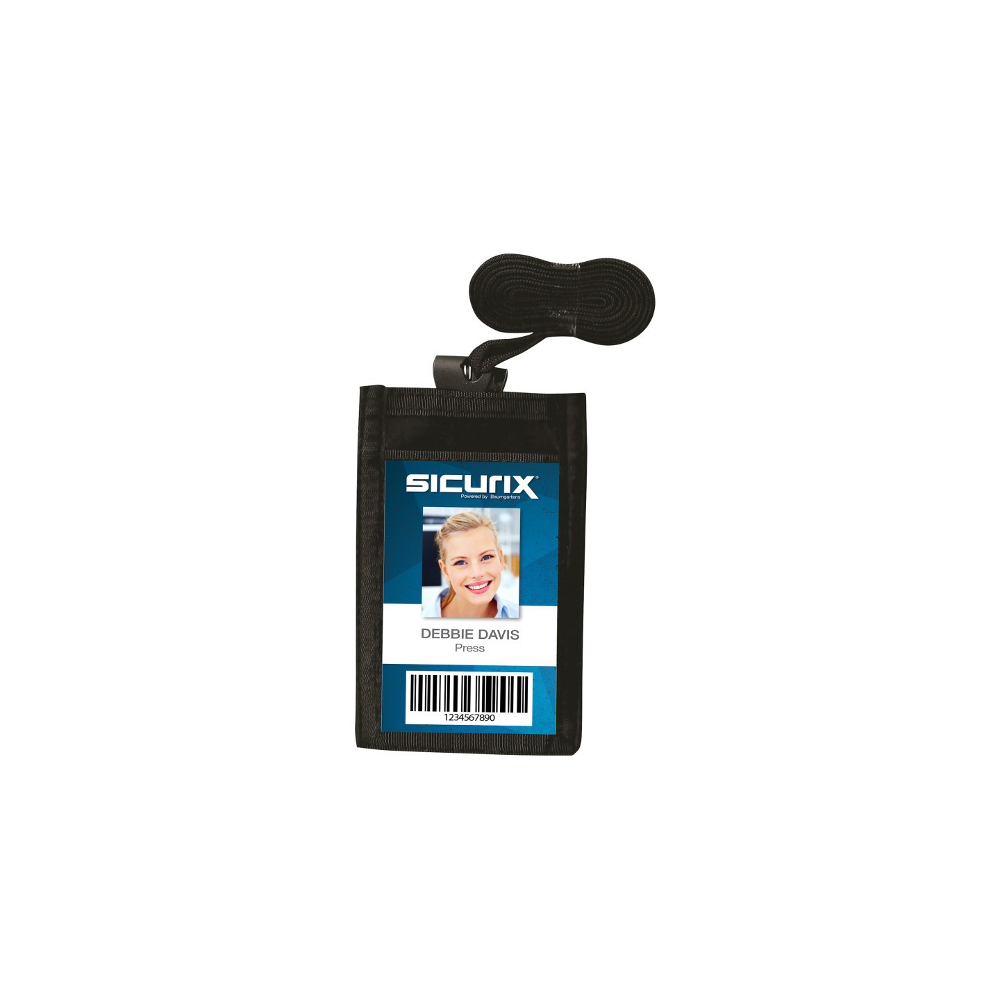 SICURIX ID Neck Pouch Badge Holder, Vertical, Adjustable Cord, 4" x 2-1/4" Insert, Black