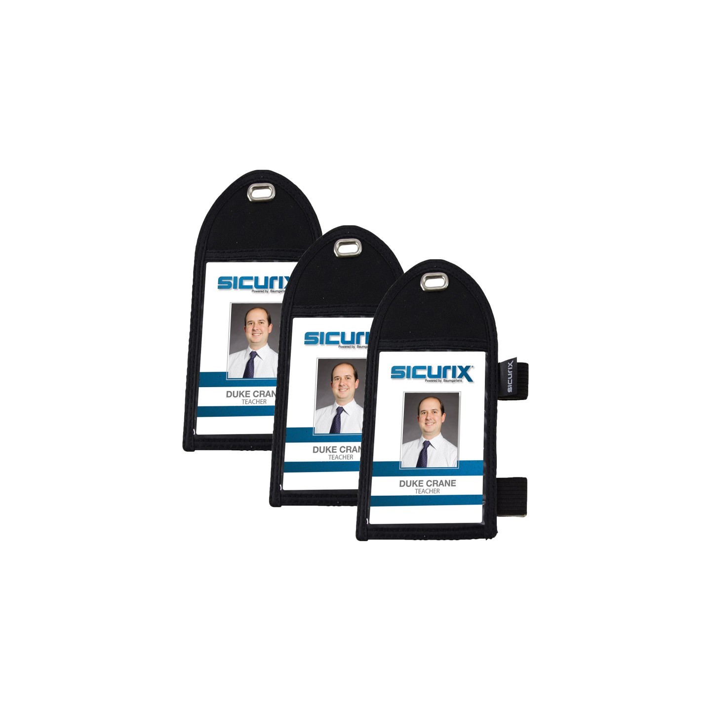 SICURIX Pen Loop ID Neck Pouch Badge Holder, Vertical, Black, Pack of 3