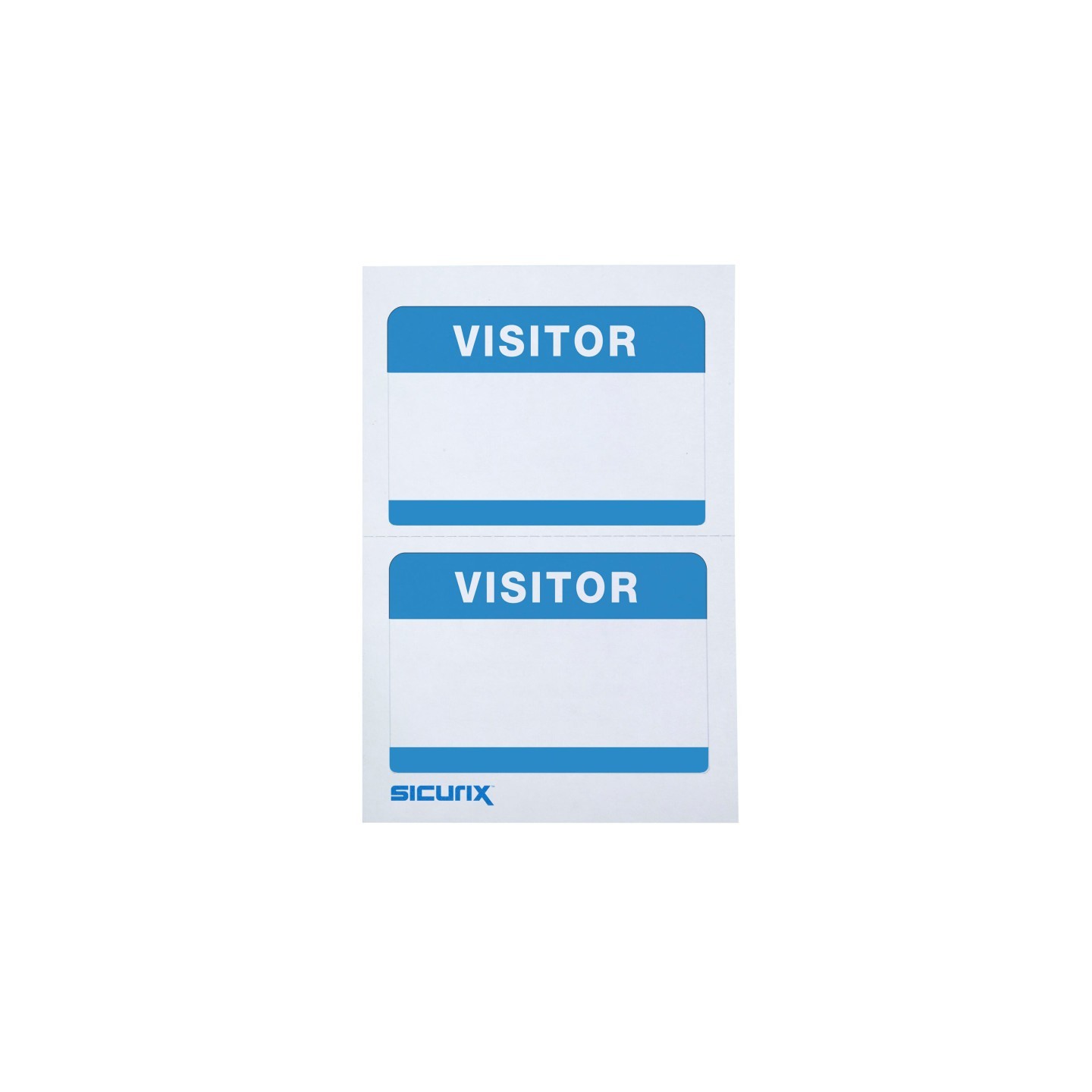 SICURIX Visitor Adhesive Badges, Blue, Pack of 100