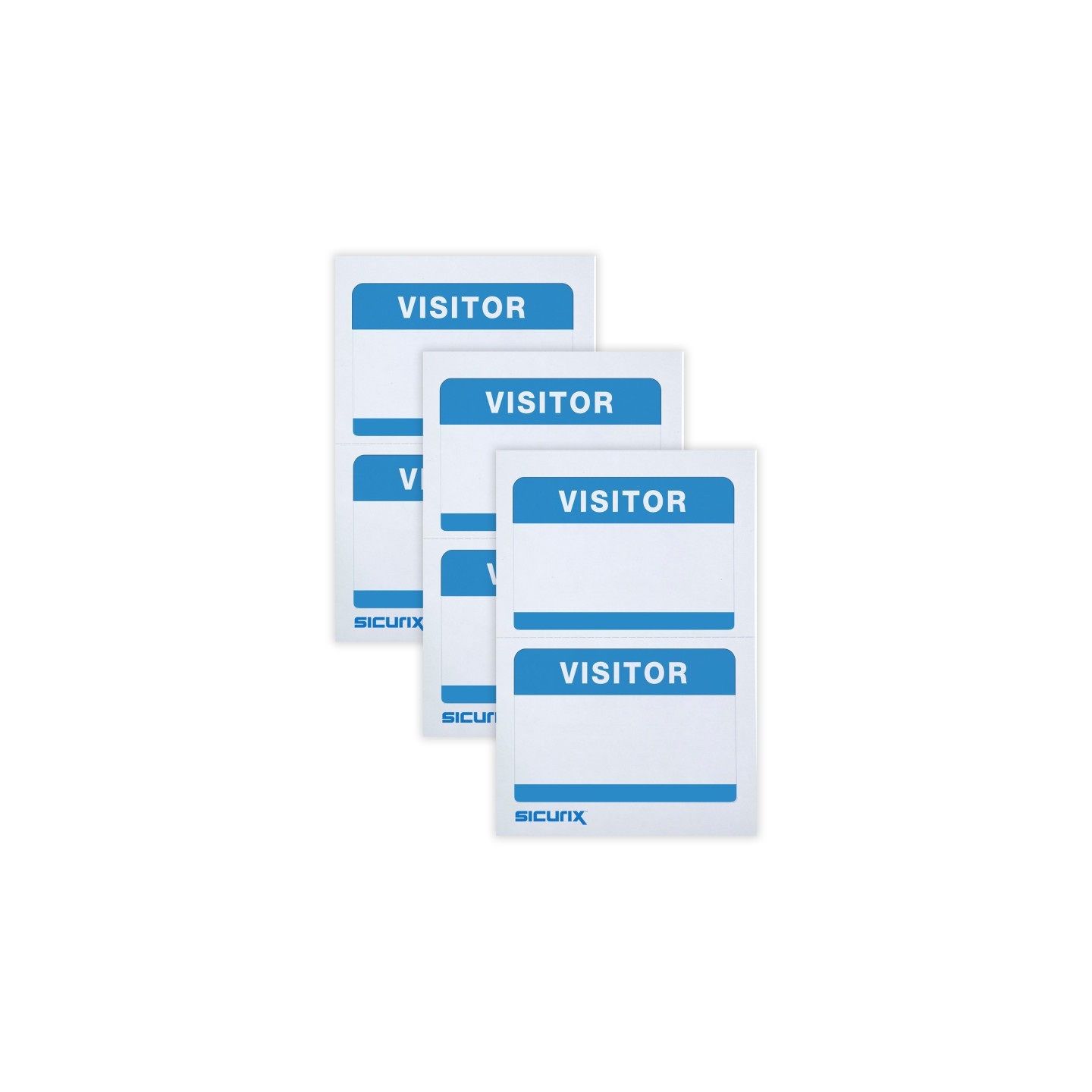 SICURIX Visitor Adhesive Badges, Blue, 100 Per Pack, 3 Packs