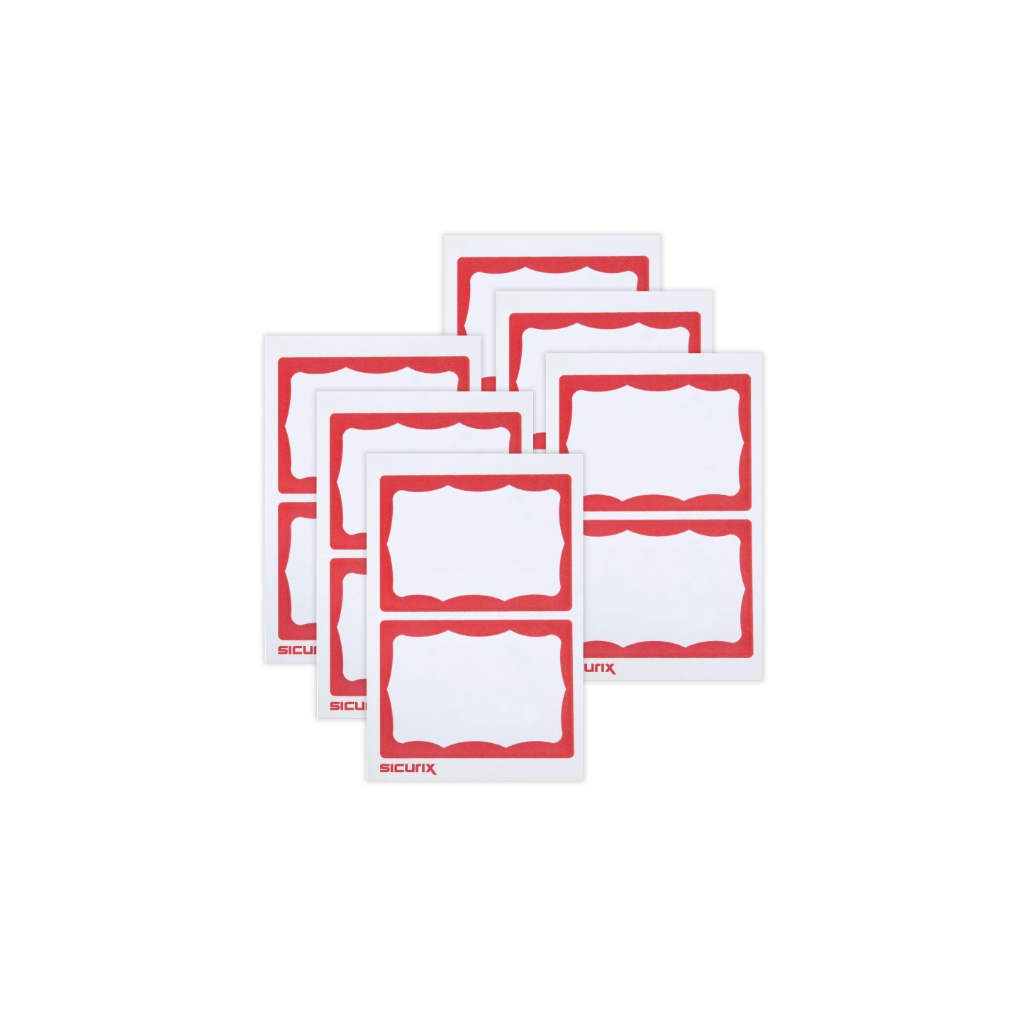 SICURIX Adhesive Badges, Red Border, 100 Per Pack, 6 Packs
