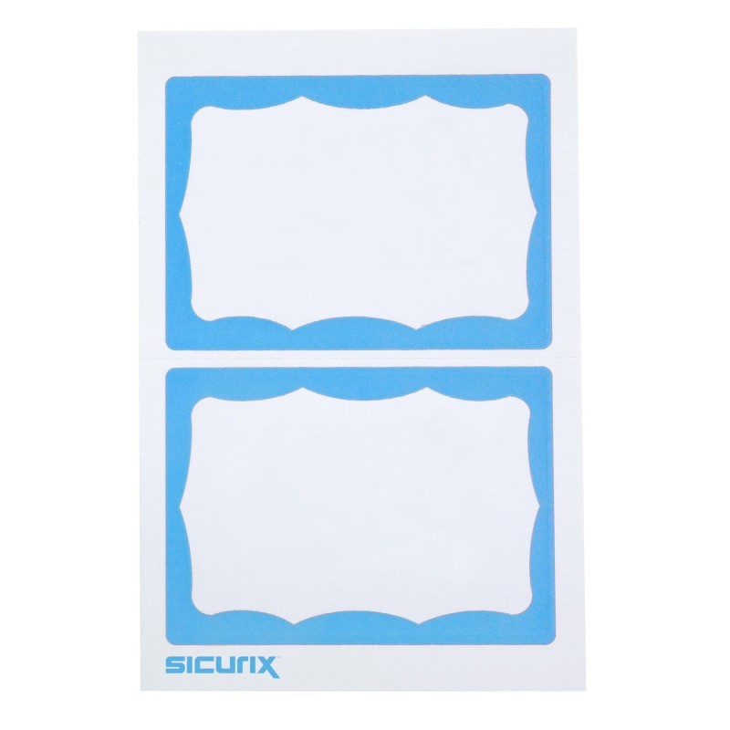 SICURIX Adhesive Badges, Blue Border, Pack of 100