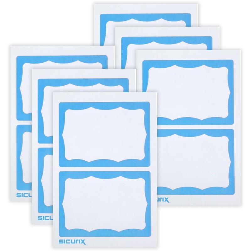 SICURIX Adhesive Badges, Blue Border, 100 Per Pack, 6 Packs