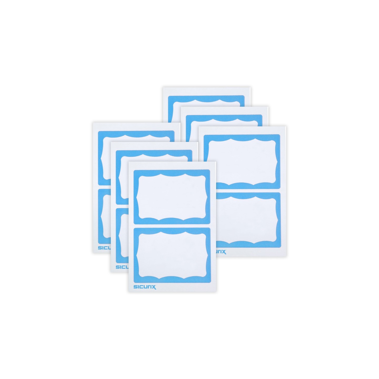 SICURIX Adhesive Badges, Blue Border, 100 Per Pack, 6 Packs