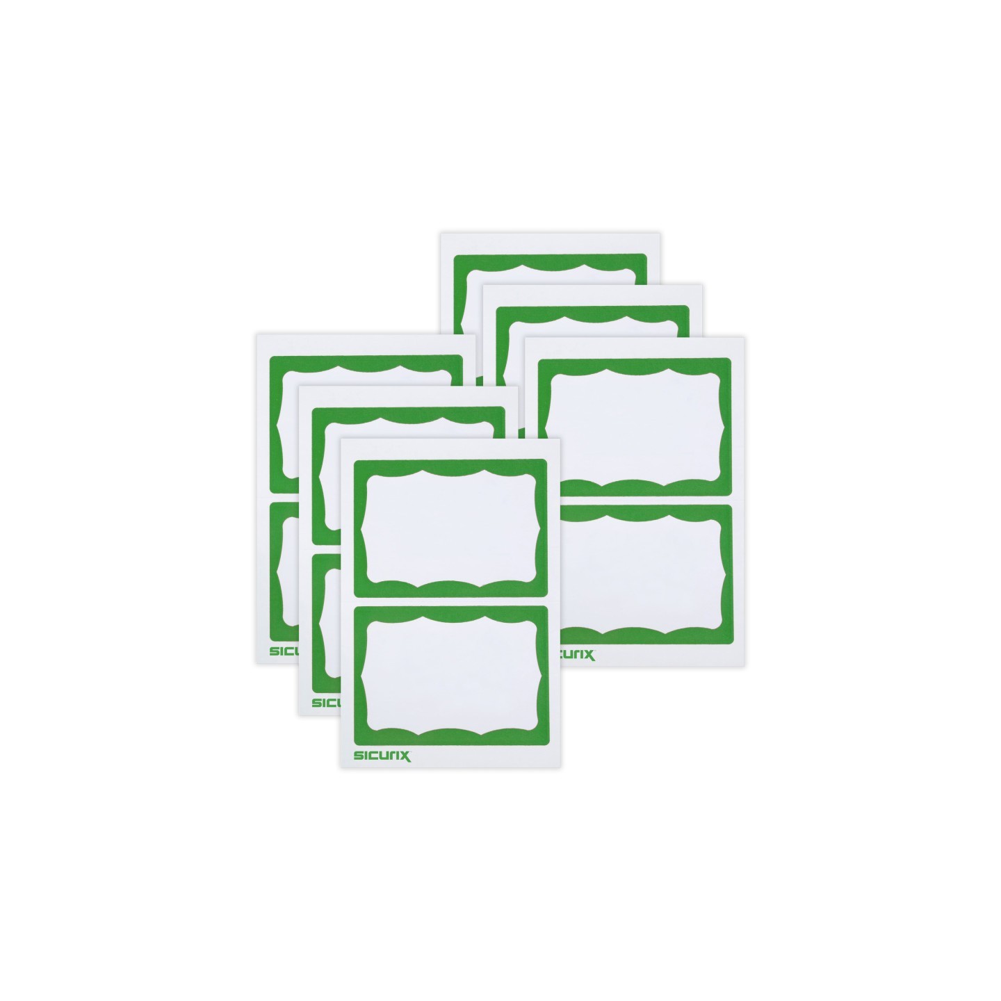 SICURIX Adhesive Badges, Green Border, 100 Per Pack, 6 Packs