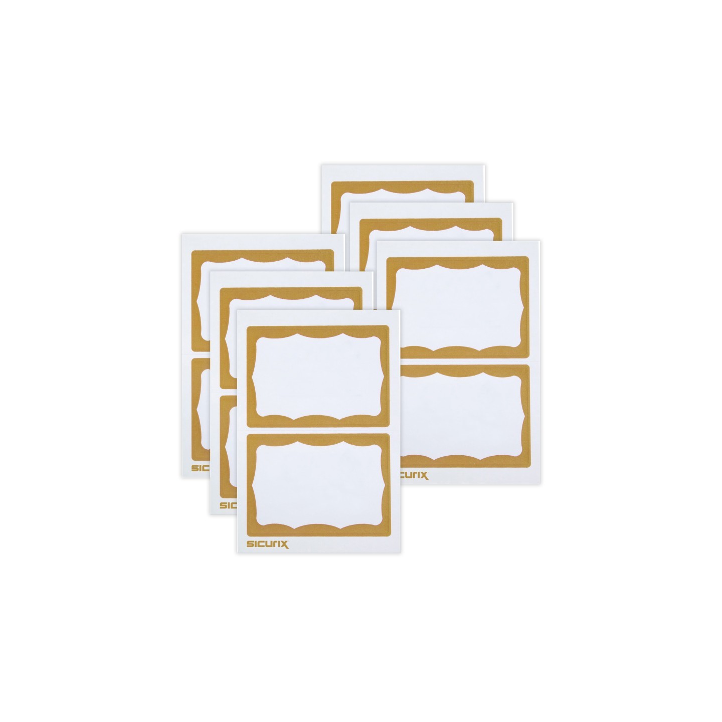 SICURIX Adhesive Badges, Gold Border, 100 Per Pack, 6 Packs