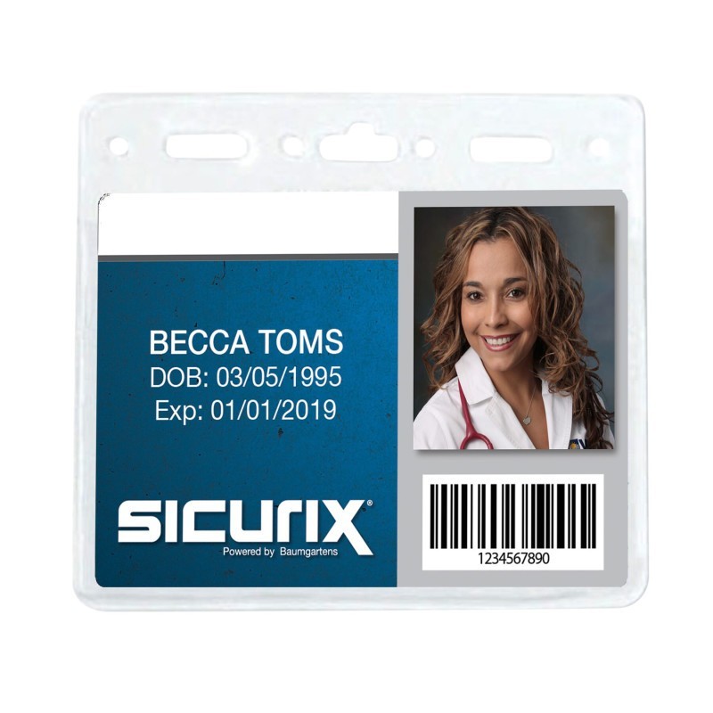 SICURIX Standard Vinyl Badge Holder, Horizontal, 4" x 3", Pack of 50